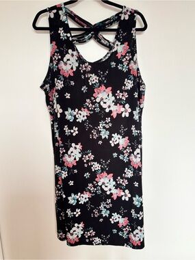 Papaya Black Floral Tank Dress with Pink & Teal Accents